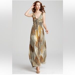 Beautiful Anne Klein Reptile Print Silk V-Neck Maxi Dress